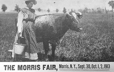 Flyer for the fair. A girl with a cow